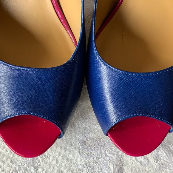 NINE WEST Blue Leather Pink Peep Toe Heels, Sz 7 - Picture 8 of 10